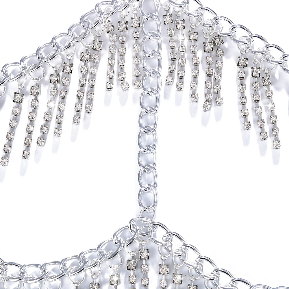 Divine Feminine Arabian Jewellery Full Rhinestone Tassel Mask Chain.