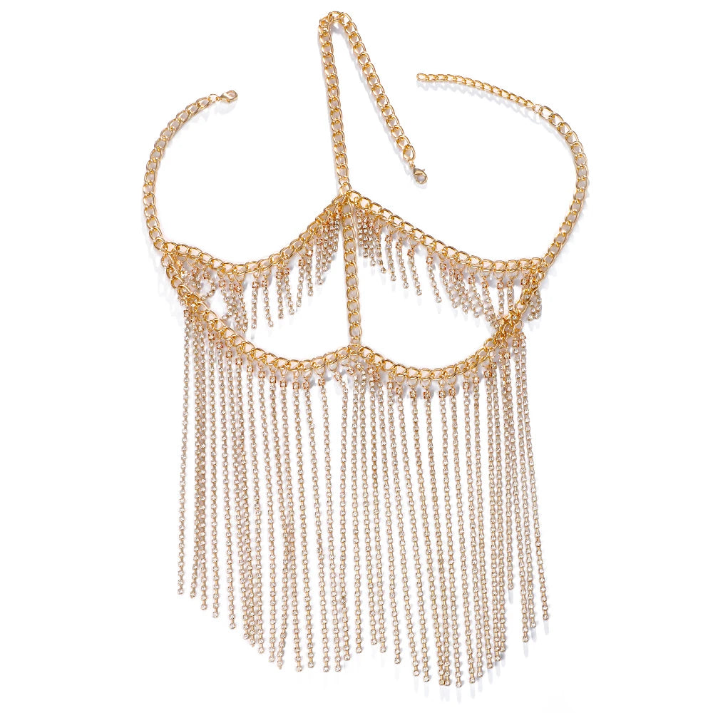 Divine Feminine Arabian Jewellery Full Rhinestone Tassel Mask Chain.
