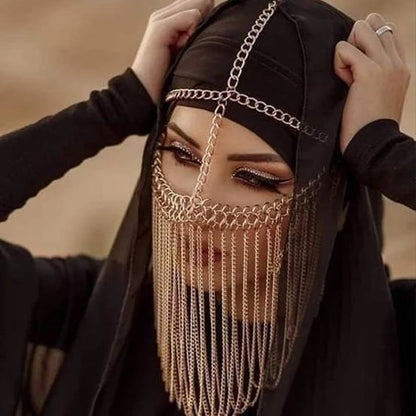 Divine Feminine Arabian Jewellery Full Rhinestone Tassel Mask Chain.