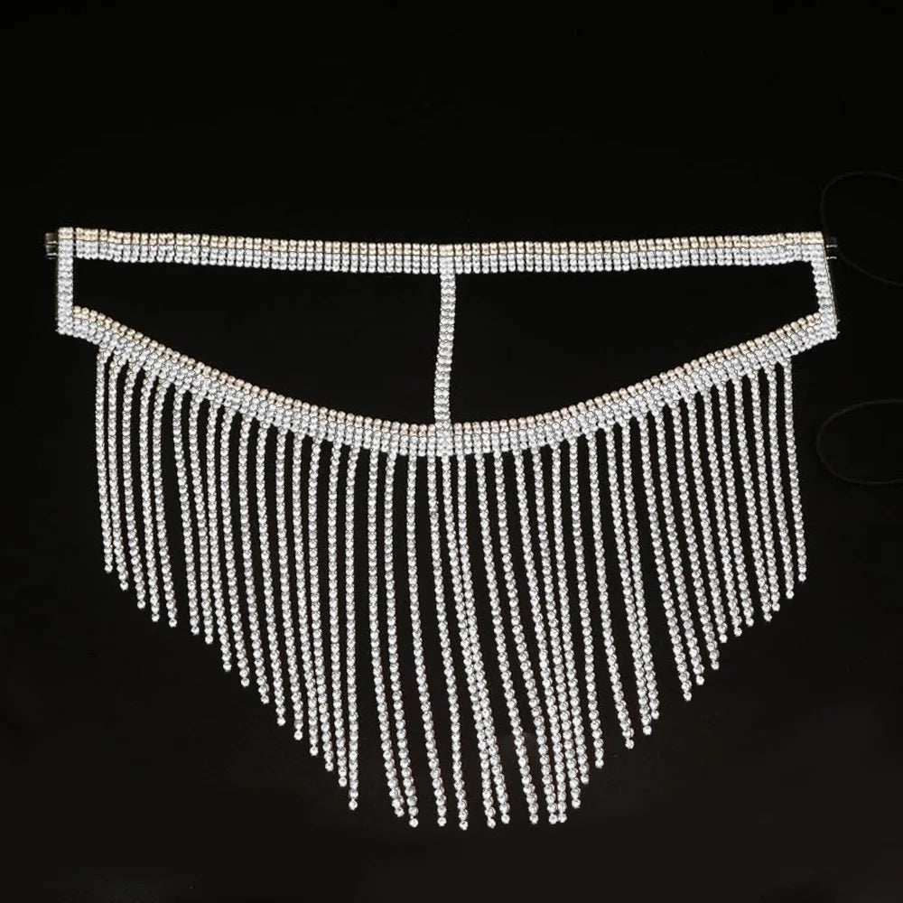 Divine Feminine Arabian Jewellery Full Rhinestone Tassel Mask Chain.