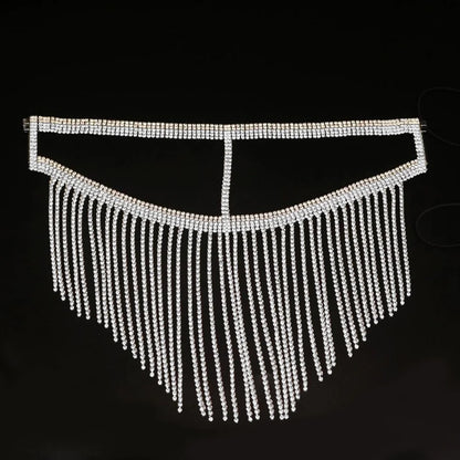Divine Feminine Arabian Jewellery Full Rhinestone Tassel Mask Chain.