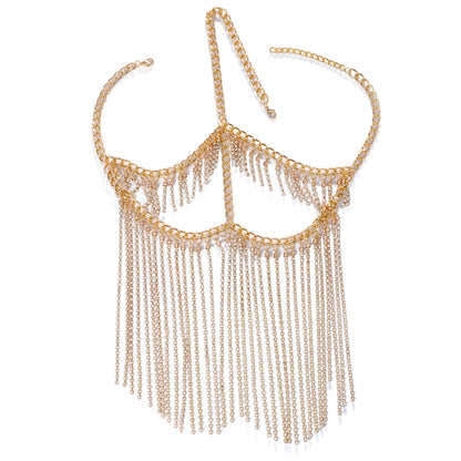 Divine Feminine Arabian Jewellery Full Rhinestone Tassel Mask Chain.