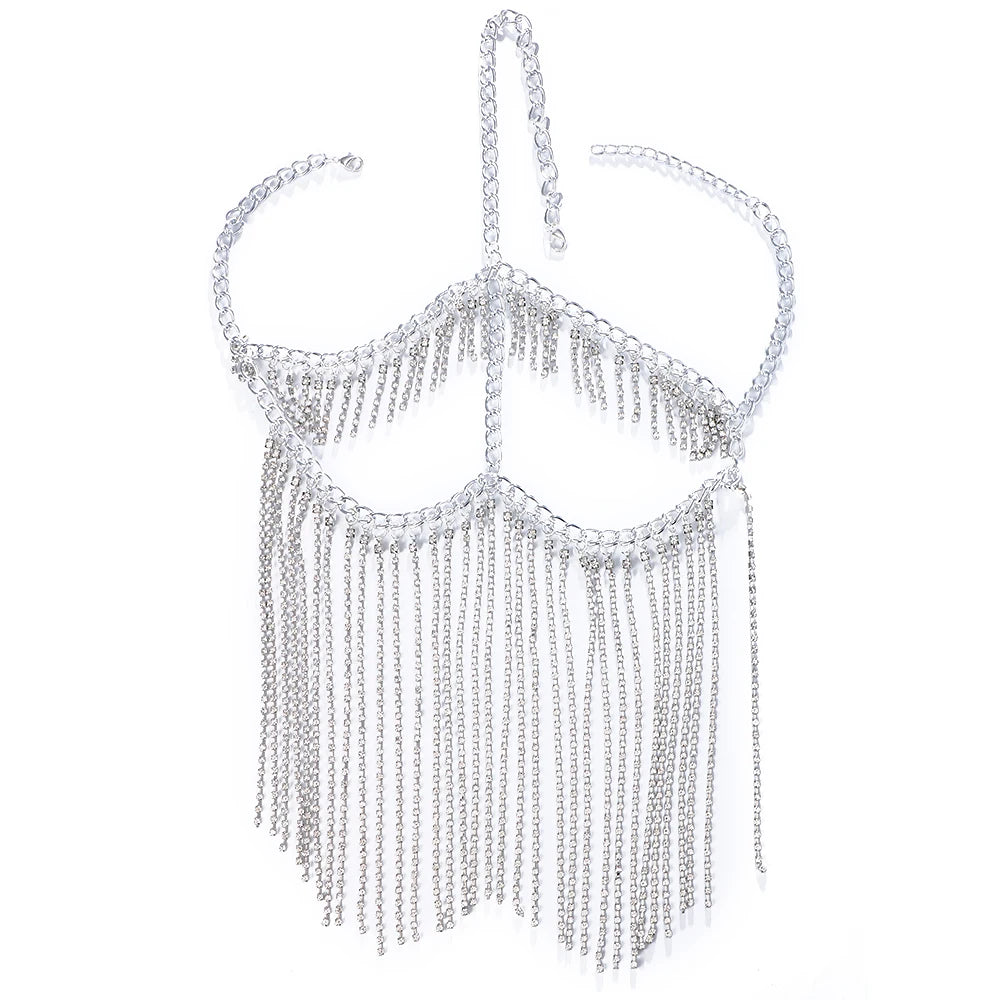 Divine Feminine Arabian Jewellery Full Rhinestone Tassel Mask Chain.