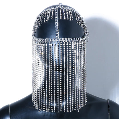 Divine Feminine Arabian Jewellery Full Rhinestone Tassel Mask Chain.
